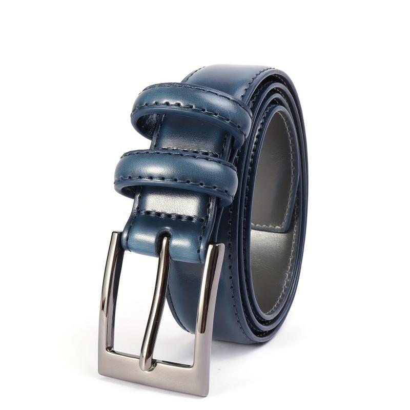 Navy Leather Men's Belt Formal Dress Single Pin Buckle