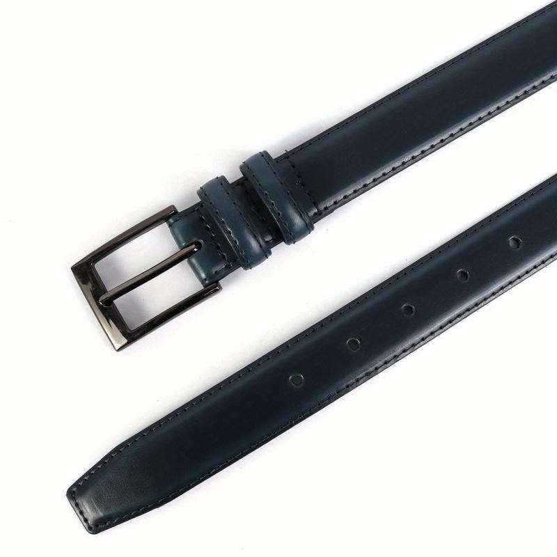 Navy Leather Men's Belt Formal Dress Single Pin Buckle