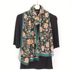Floral Printed Scarf Lightweight Silk Shawl Sheer Scarf