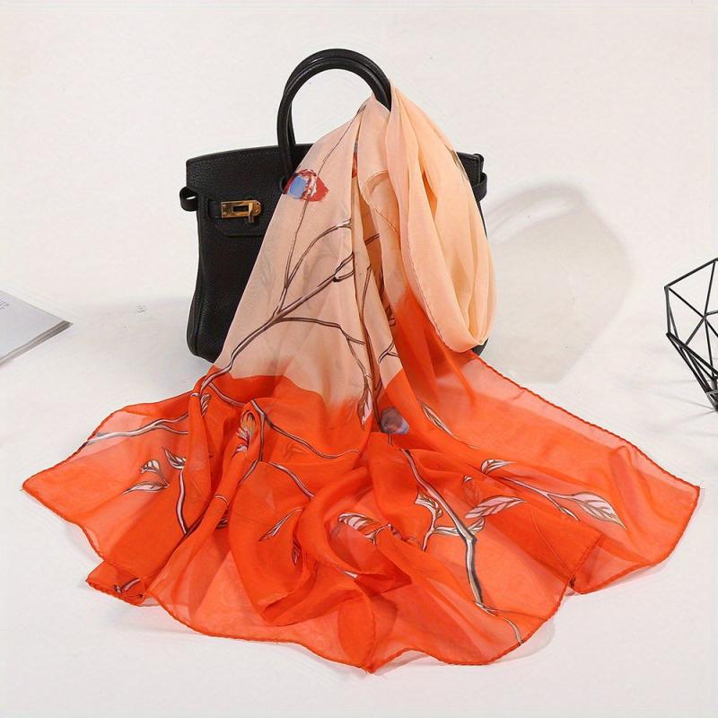Flower Print Gradient Scarf Gauze Shawl Head Wrap