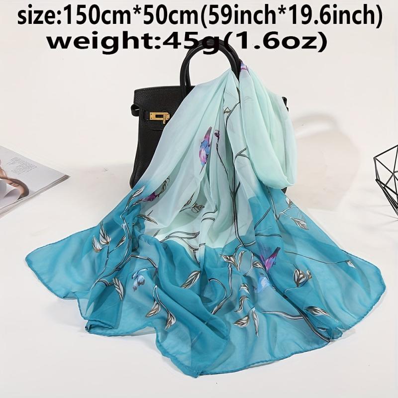 Flower Print Gradient Scarf Gauze Shawl Head Wrap