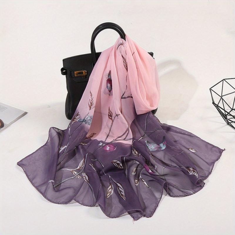 Flower Print Gradient Scarf Gauze Shawl Head Wrap