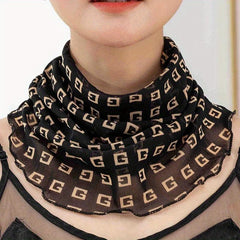 Polka Dot Ruffle Neck Scarf Striped Geometric Print Gauze Infinity Scarf
