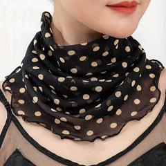 Polka Dot Ruffle Neck Scarf Striped Geometric Print Gauze Infinity Scarf