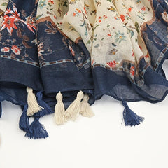Boho Floral Printed Fringed Scarf Fall Winter Shawl
