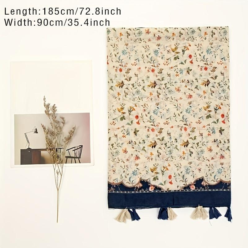 Boho Floral Printed Fringed Scarf Fall Winter Shawl
