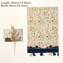 Boho Floral Printed Fringed Scarf Fall Winter Shawl