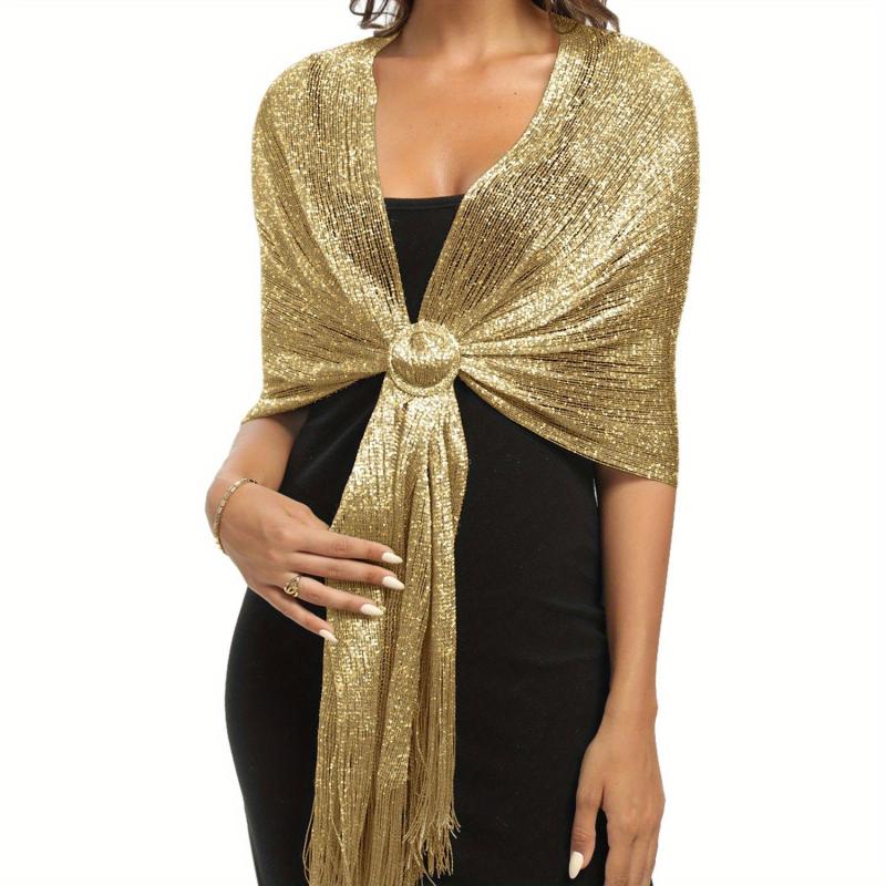 Sparkling Metallic Shawls & Wraps With Buckle for Evening Party Dresses