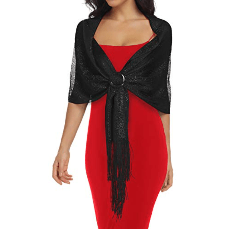 Sparkling Metallic Shawls & Wraps With Buckle for Evening Party Dresses