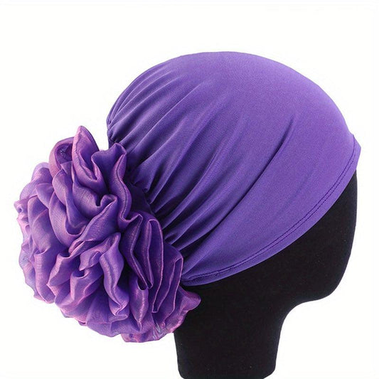 Solid Turban Head Wrap Head Scarf 3D Floral Chemo Cap Wrap Hair Bandana Cap