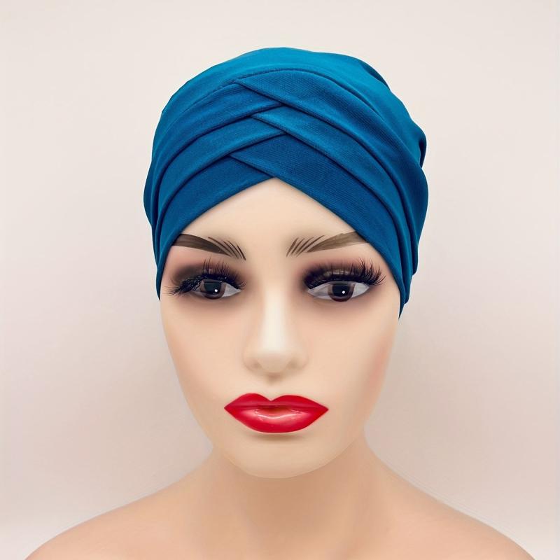 Three Layer Cross Turban Cap Solid Casual Head Wrap Bonnet