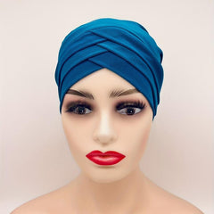 Three Layer Cross Turban Cap Solid Casual Head Wrap Bonnet