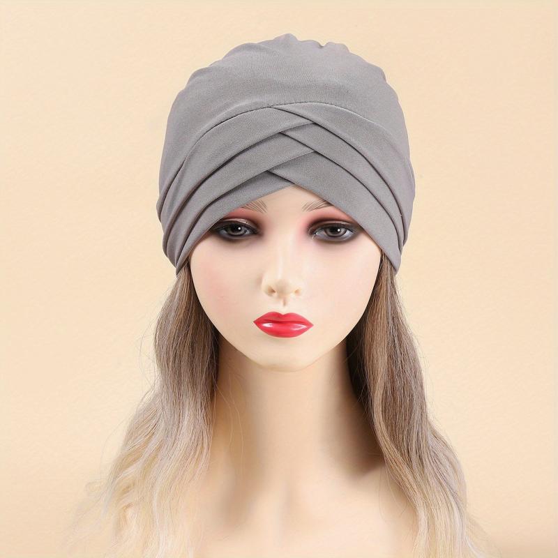 Three Layer Cross Turban Cap Solid Casual Head Wrap Bonnet