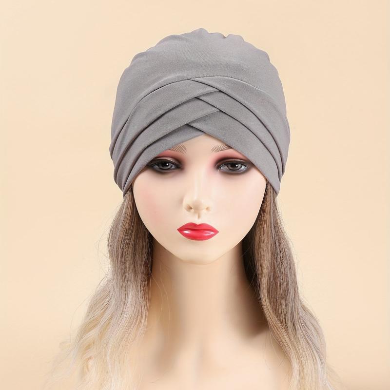 Three Layer Cross Turban Cap Solid Casual Head Wrap Bonnet