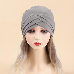 Three Layer Cross Turban Cap Solid Casual Head Wrap Bonnet