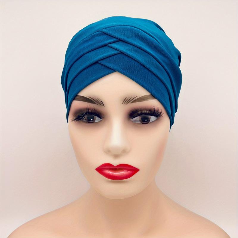 Three Layer Cross Turban Cap Solid Casual Head Wrap Bonnet