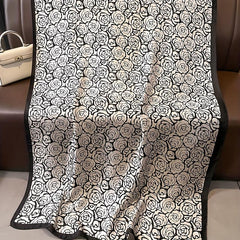 Rose Print Large Scarf Satin Shawl Silk Head Wrap