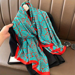 Rose Print Large Scarf Satin Shawl Silk Head Wrap
