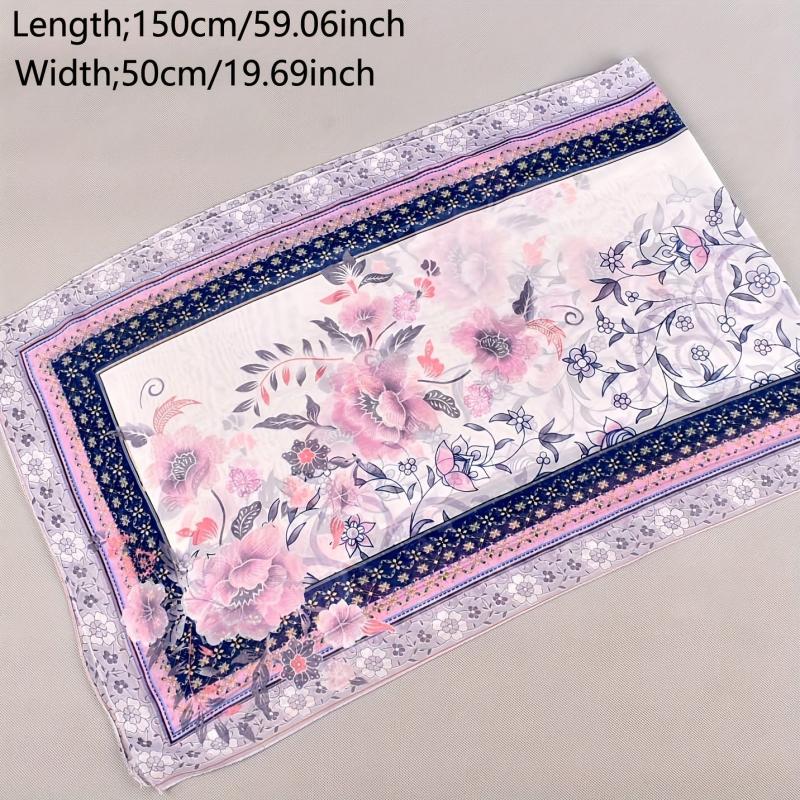 Boho Floral Print Chiffon Scarf Vintage Classic Thin Shawl