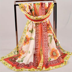Boho Floral Print Chiffon Scarf Vintage Classic Thin Shawl