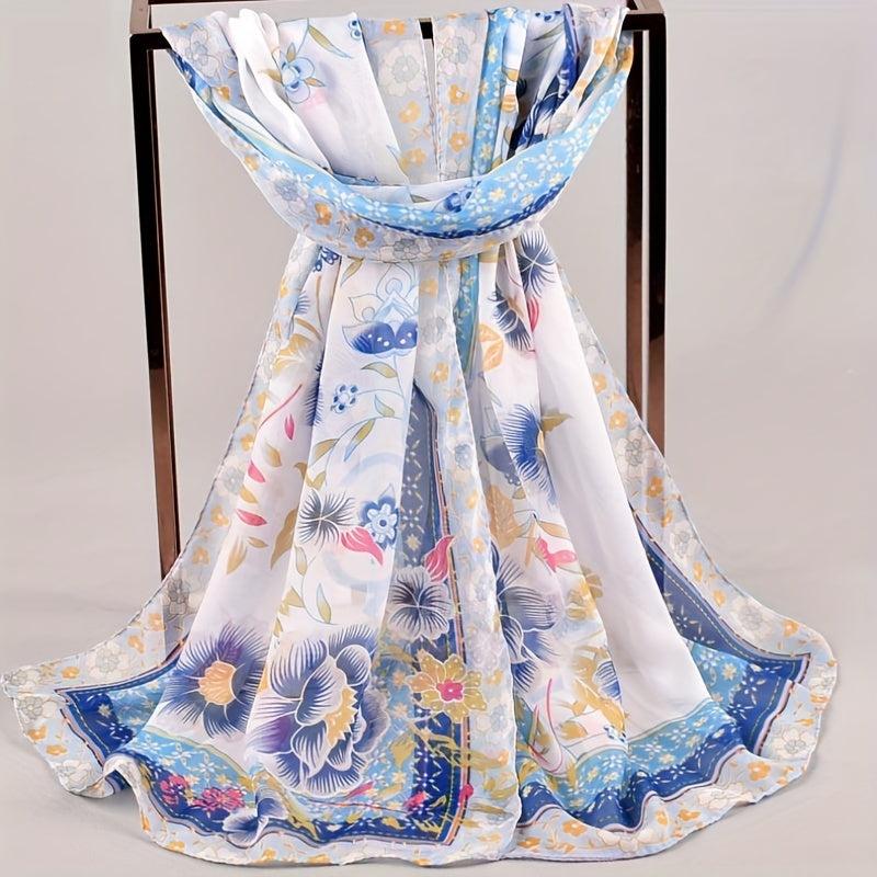 Boho Floral Print Chiffon Scarf Vintage Classic Thin Shawl
