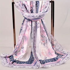 Boho Floral Print Chiffon Scarf Vintage Classic Thin Shawl