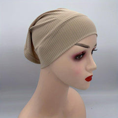 Casual Striped Inner Cap Turban Solid Elastic Underscarf Hat