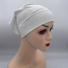 Casual Striped Inner Cap Turban Solid Elastic Underscarf Hat