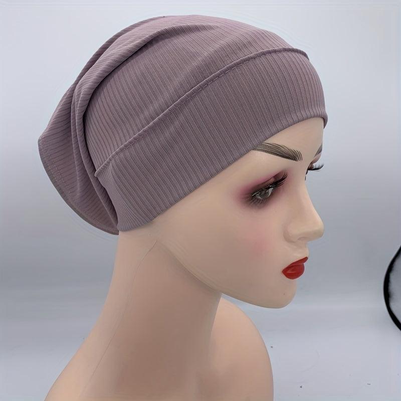 Casual Striped Inner Cap Turban Solid Elastic Underscarf Hat