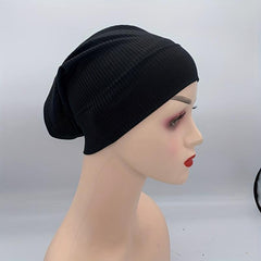 Casual Striped Inner Cap Turban Solid Elastic Underscarf Hat