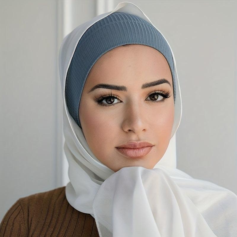 Casual Striped Inner Cap Turban Solid Elastic Underscarf Hat