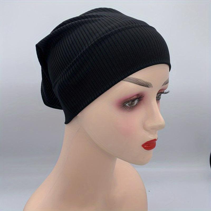 Casual Striped Inner Cap Turban Solid Elastic Underscarf Hat