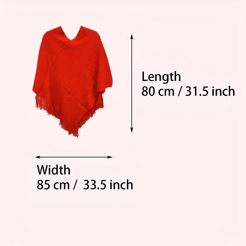 Red Rhinestone Tassel Cape Shawl Windproof Wrap