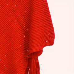 Red Rhinestone Tassel Cape Shawl Windproof Wrap