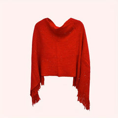 Red Rhinestone Tassel Cape Shawl Windproof Wrap