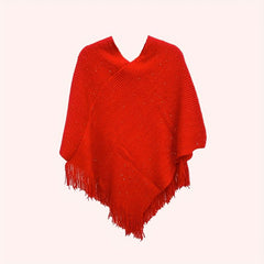 Red Rhinestone Tassel Cape Shawl Windproof Wrap