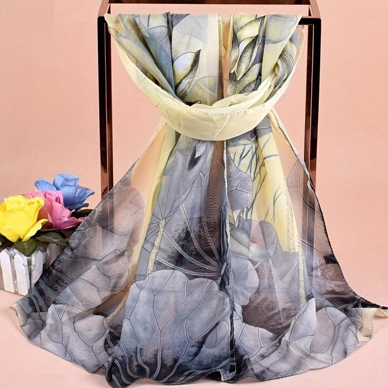 Lotus Tie Dye Print Chiffon Scarf Vintage Gradient Thin Shawl