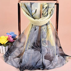 Lotus Tie Dye Print Chiffon Scarf Vintage Gradient Thin Shawl