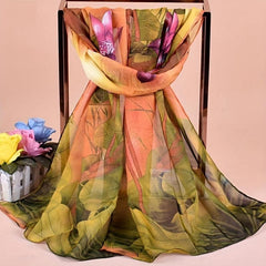 Lotus Tie Dye Print Chiffon Scarf Vintage Gradient Thin Shawl
