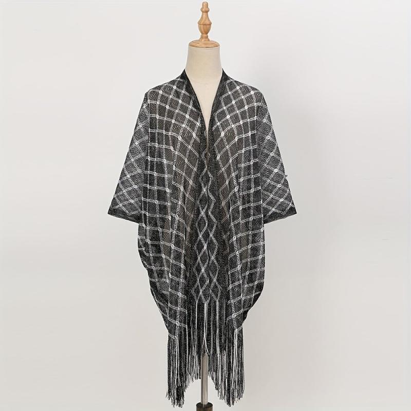 Geometric Striped Print Tassel Shawl Large Wrap Sunscreen Beach Towel