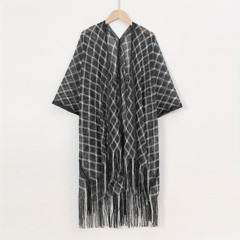 Geometric Striped Print Tassel Shawl Large Wrap Sunscreen Beach Towel