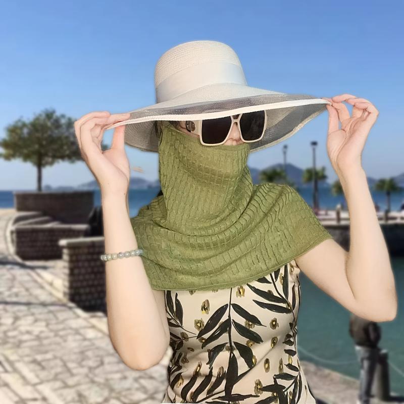Ribbed Knitted Shawl Solid Thin Breathable Neck Gaiter Sunscreen Scarf
