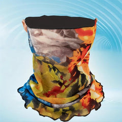 Boho Ruffle Scarf Tie Dye Print Gauze Neck Gaiter Ear Loop Veil