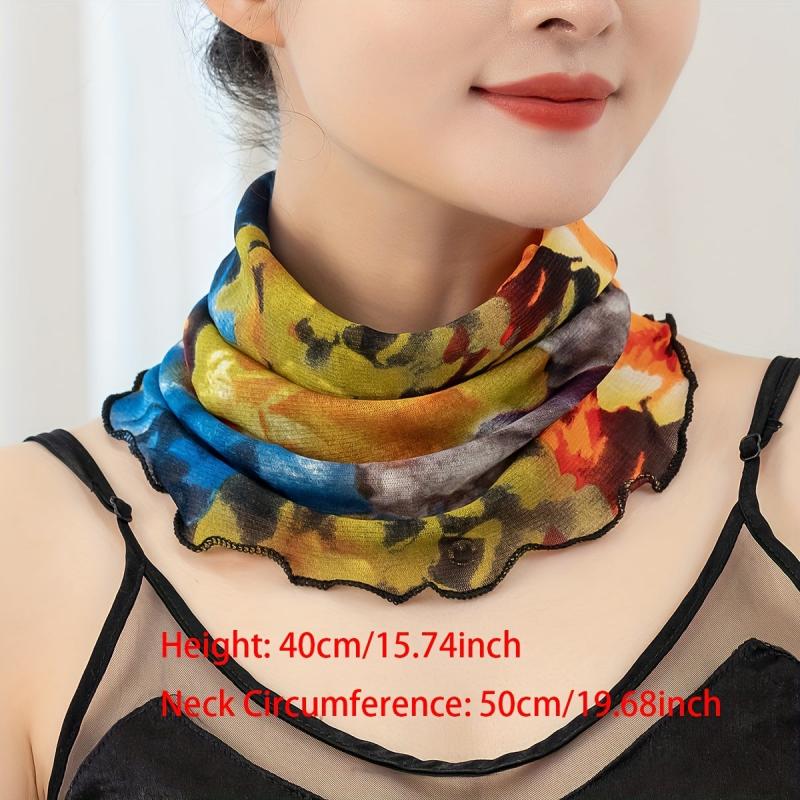 Boho Ruffle Scarf Tie Dye Print Gauze Neck Gaiter Ear Loop Veil
