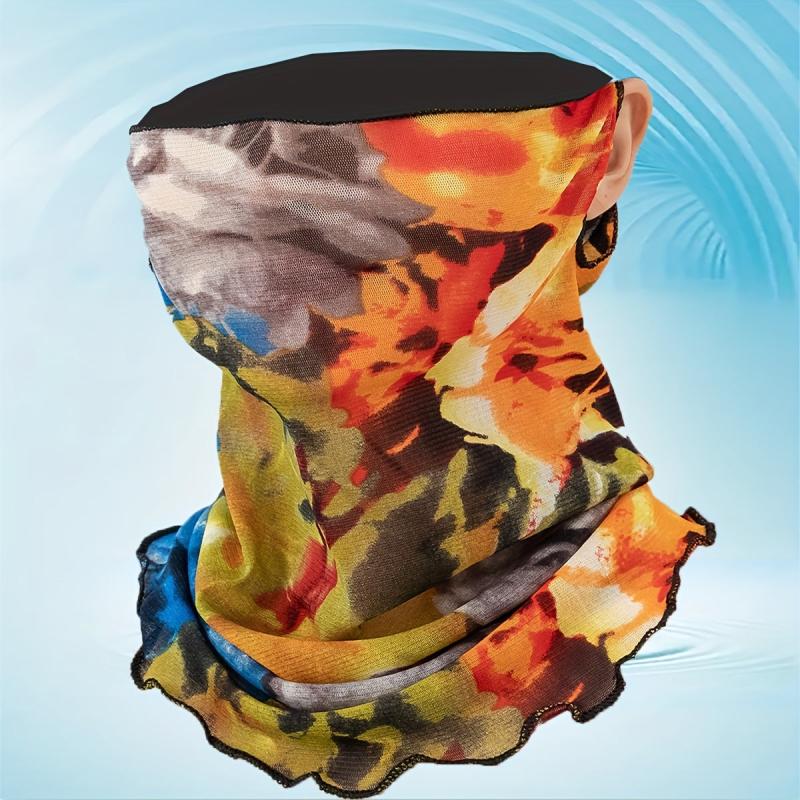 Boho Ruffle Scarf Tie Dye Print Gauze Neck Gaiter Ear Loop Veil