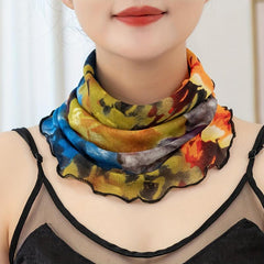 Boho Ruffle Scarf Tie Dye Print Gauze Neck Gaiter Ear Loop Veil
