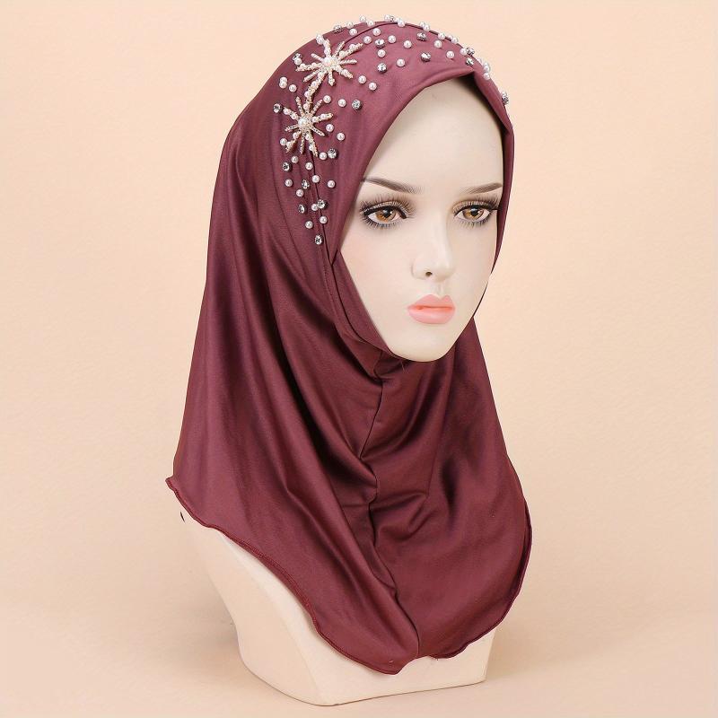 Faux Pearl Breathable Hijab Thin Bandana Stretchy Turban Hat