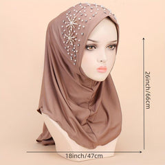 Faux Pearl Breathable Hijab Thin Bandana Stretchy Turban Hat