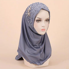 Faux Pearl Breathable Hijab Thin Bandana Stretchy Turban Hat