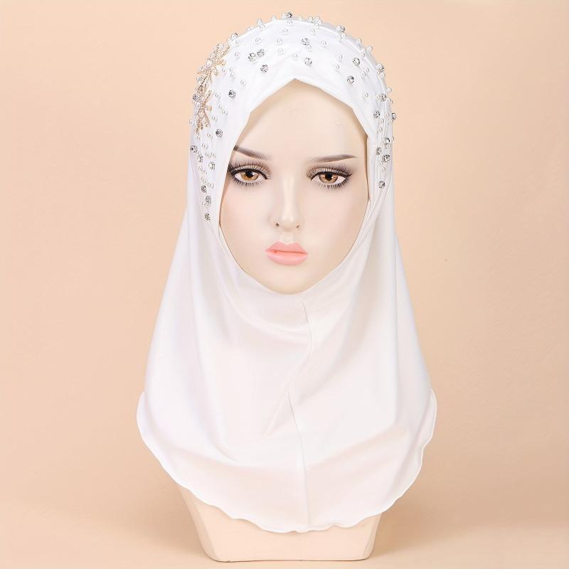 Faux Pearl Breathable Hijab Thin Bandana Stretchy Turban Hat